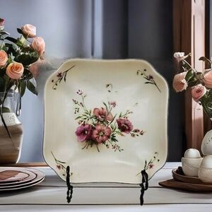 Charming 1988 COR Japan Hibiscus Octagonal Trinket Dish with Elegant Florals